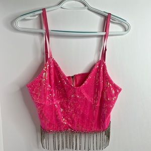 Women’s sparkle crop fringe gem top